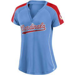 St. Louis Cardinals Fanatics Women's Light Blue/Red True Classic League Diva Pinstripe Raglan V-Neck T-Shirt
