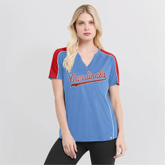 St. Louis Cardinals Fanatics Women's Light Blue/Red True Classic League Diva Pinstripe Raglan V-Neck T-Shirt