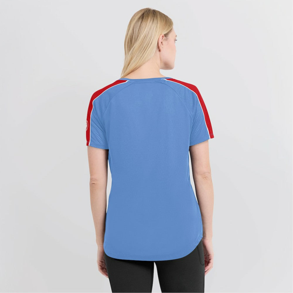 St. Louis Cardinals Fanatics Women's Light Blue/Red True Classic League Diva Pinstripe Raglan V-Neck T-Shirt