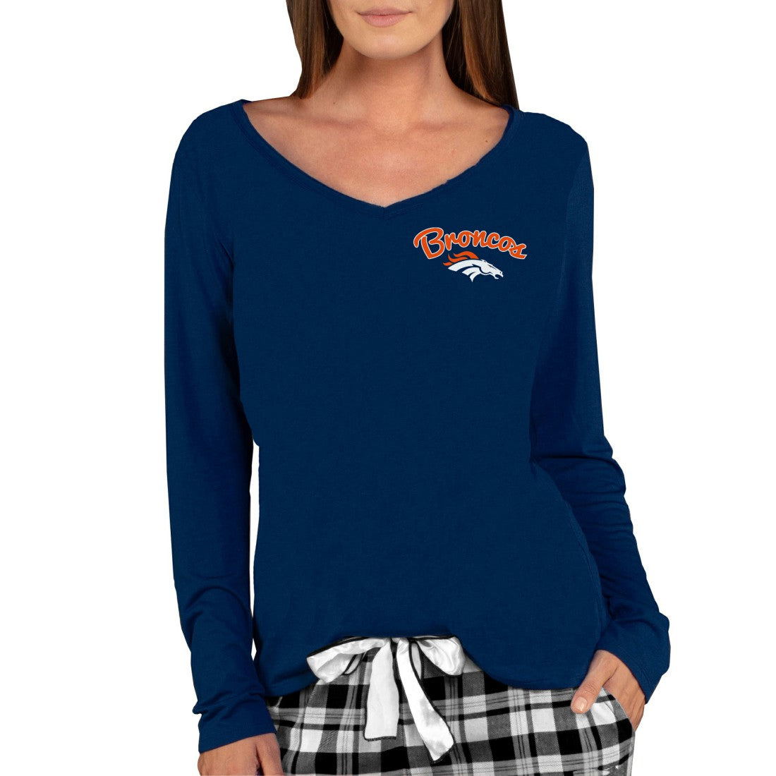 Concepts Sport Women's Marathon Knit Long Sleeve Lightweight V-Neck Lounge Top - Denver Broncos Tops