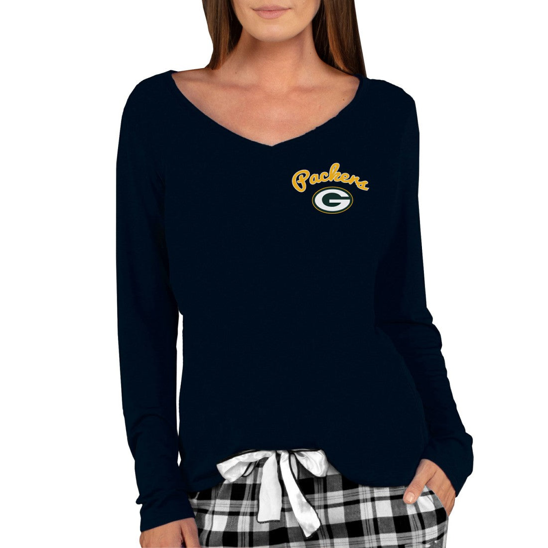 Concepts Sport Women's Marathon Knit Long Sleeve Lightweight V-Neck Lounge Top - Green Bay Packers Tops