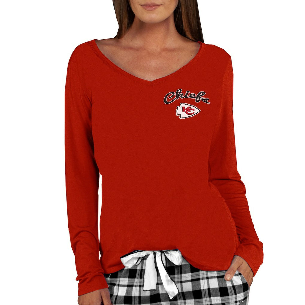 Concepts Sport Women's Marathon Knit Long Sleeve Lightweight V-Neck Lounge Top - Kansas City Chiefs Tops