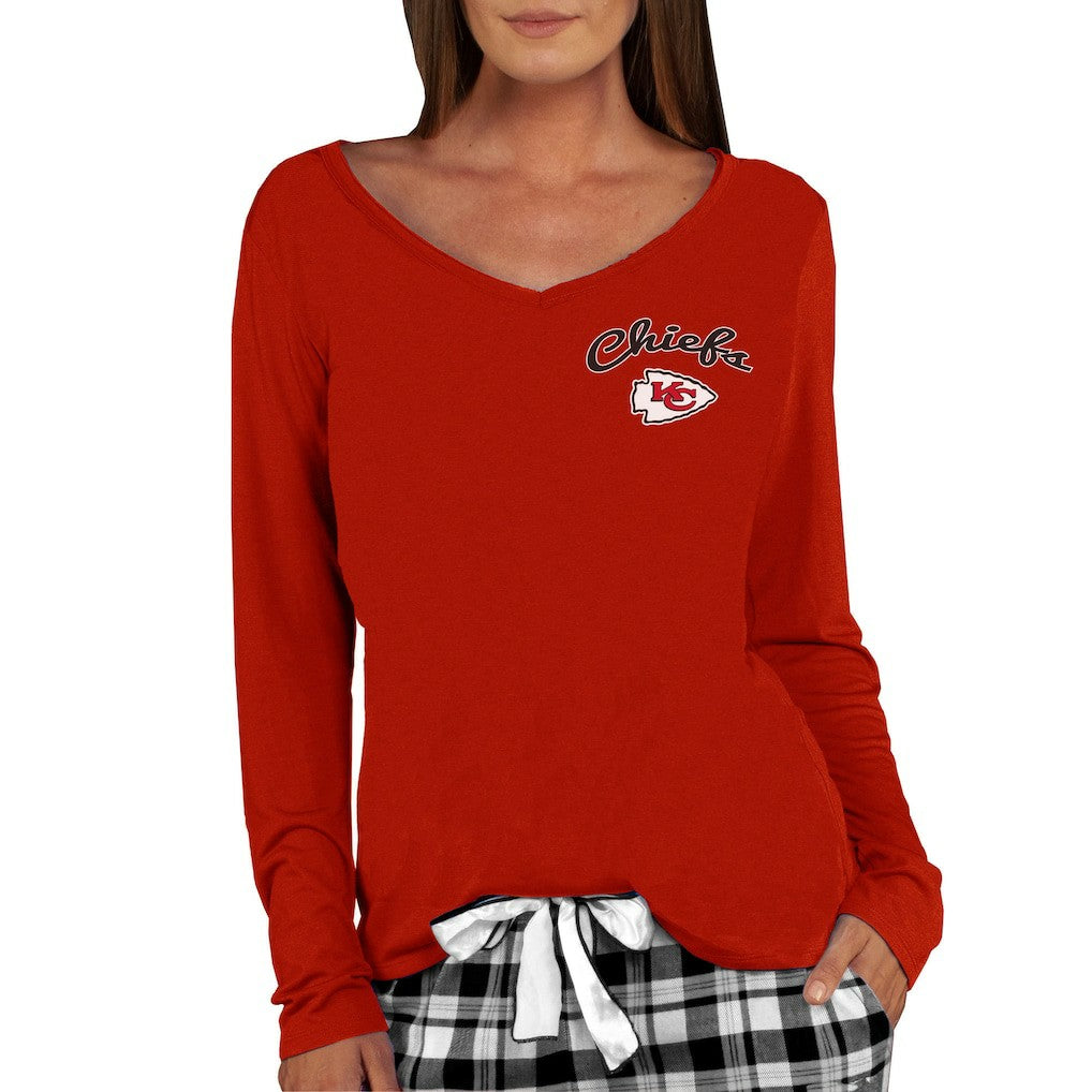 Concepts Sport Women's Marathon Knit Long Sleeve Lightweight V-Neck Lounge Top - Kansas City Chiefs Tops