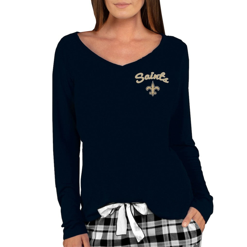 Concepts Sport Women's Marathon Knit Long Sleeve Lightweight V-Neck Lounge Top - New Orleans Saints Tops