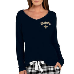 Concepts Sport Women's Marathon Knit Long Sleeve Lightweight V-Neck Lounge Top - New Orleans Saints Tops