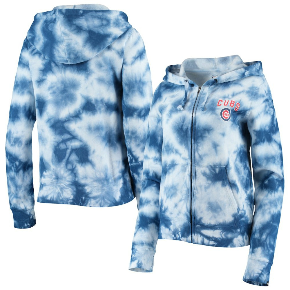 Royal Chicago Cubs New Era Women's Tie-Dye Fleece Full-Zip Hoodie