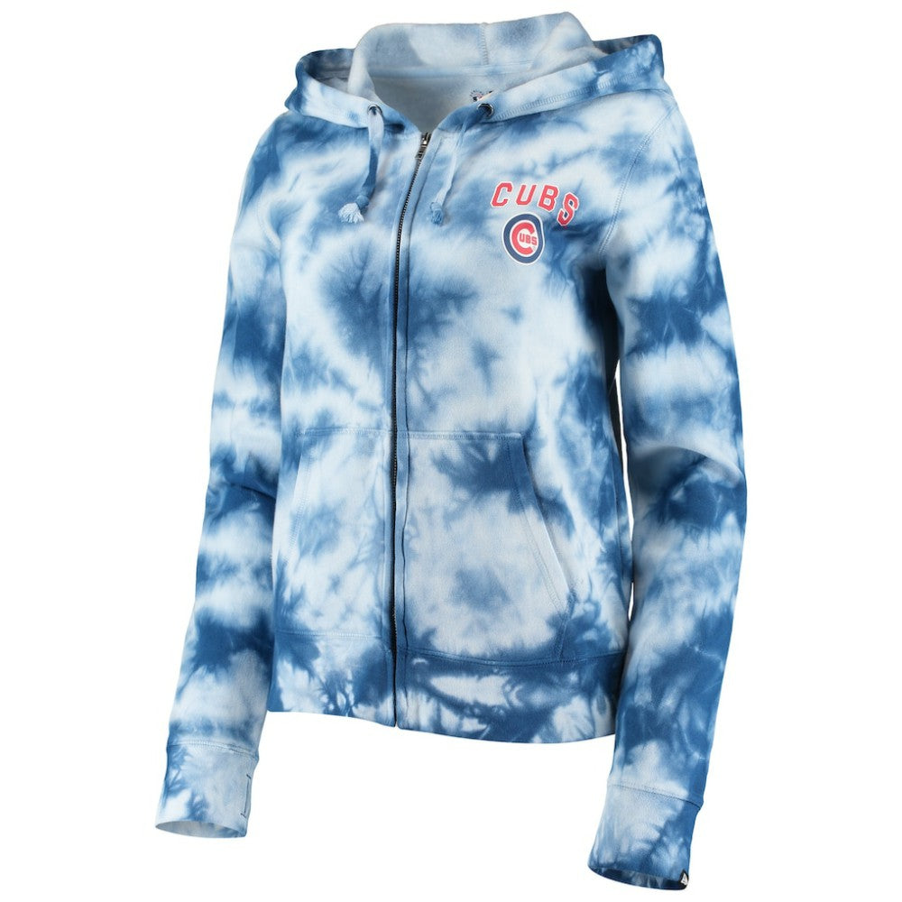 Royal Chicago Cubs New Era Women's Tie-Dye Fleece Full-Zip Hoodie