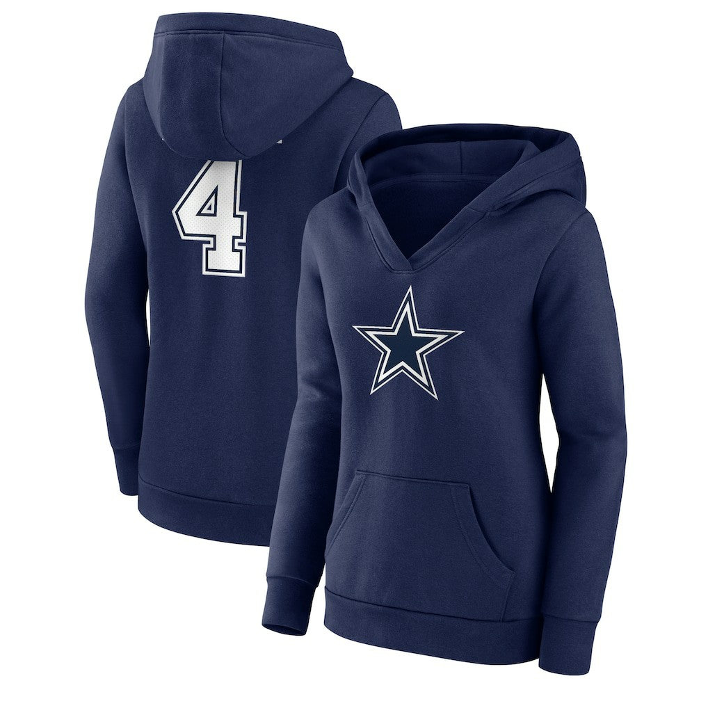 Dak Prescott  Women's Player Icon Name & Number V-Neck Pullover Hoodie - Dallas Cowboys Hoodies