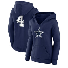 Dak Prescott  Women's Player Icon Name & Number V-Neck Pullover Hoodie - Dallas Cowboys Hoodies