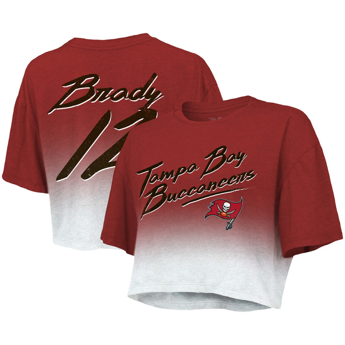 Tom Brady  Majestic Threads Women's Drip-Dye Player Name & Number Tri-Blend Crop T-Shirt - Tampa Bay Buccaneers T-shirts