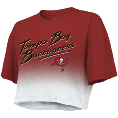 Tom Brady  Majestic Threads Women's Drip-Dye Player Name & Number Tri-Blend Crop T-Shirt - Tampa Bay Buccaneers T-shirts
