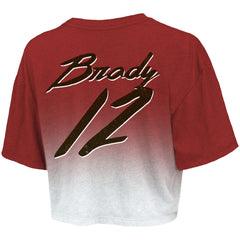 Tom Brady  Majestic Threads Women's Drip-Dye Player Name & Number Tri-Blend Crop T-Shirt - Tampa Bay Buccaneers T-shirts