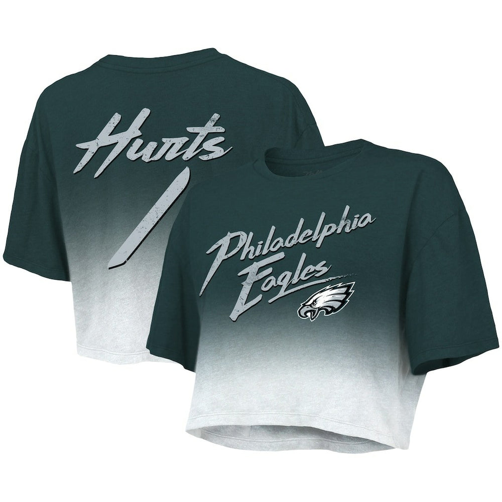 Jalen Hurts  Majestic Threads Women's Dip-Dye Player Name & Number Crop Top - Philadelphia Eagles Tops