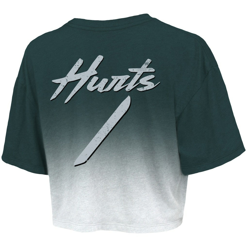 Jalen Hurts  Majestic Threads Women's Dip-Dye Player Name & Number Crop Top - Philadelphia Eagles Tops