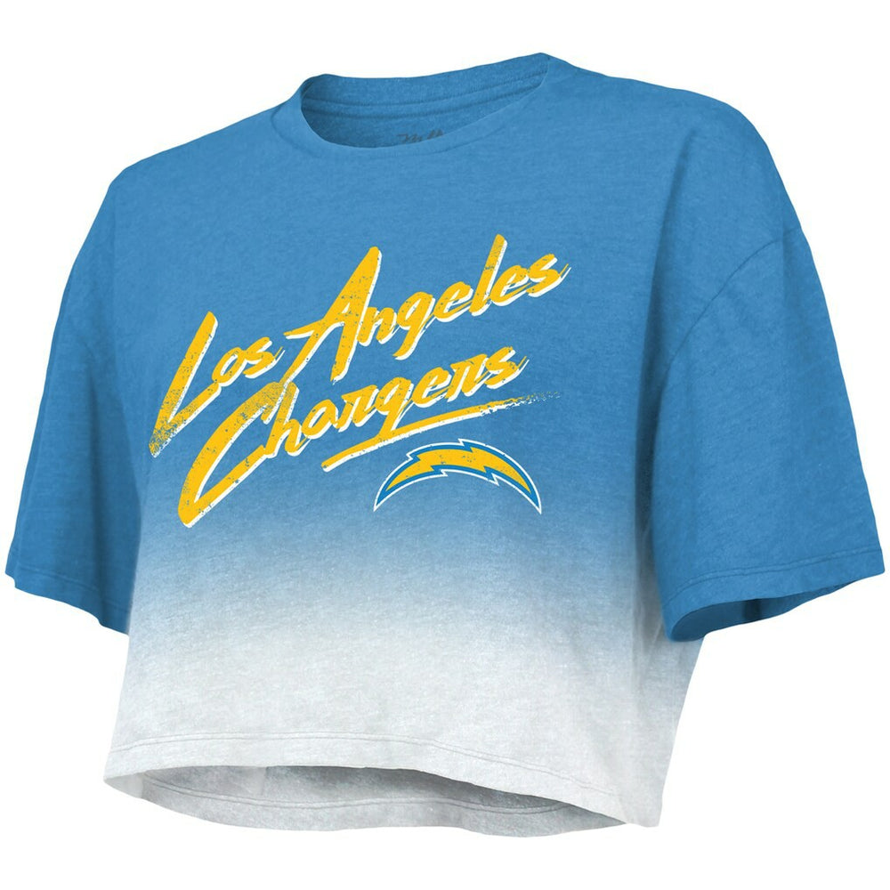 Justin Herbert  Majestic Threads Women's Dip-Dye Player Name & Number Crop Top - Los Angeles Chargers Tops
