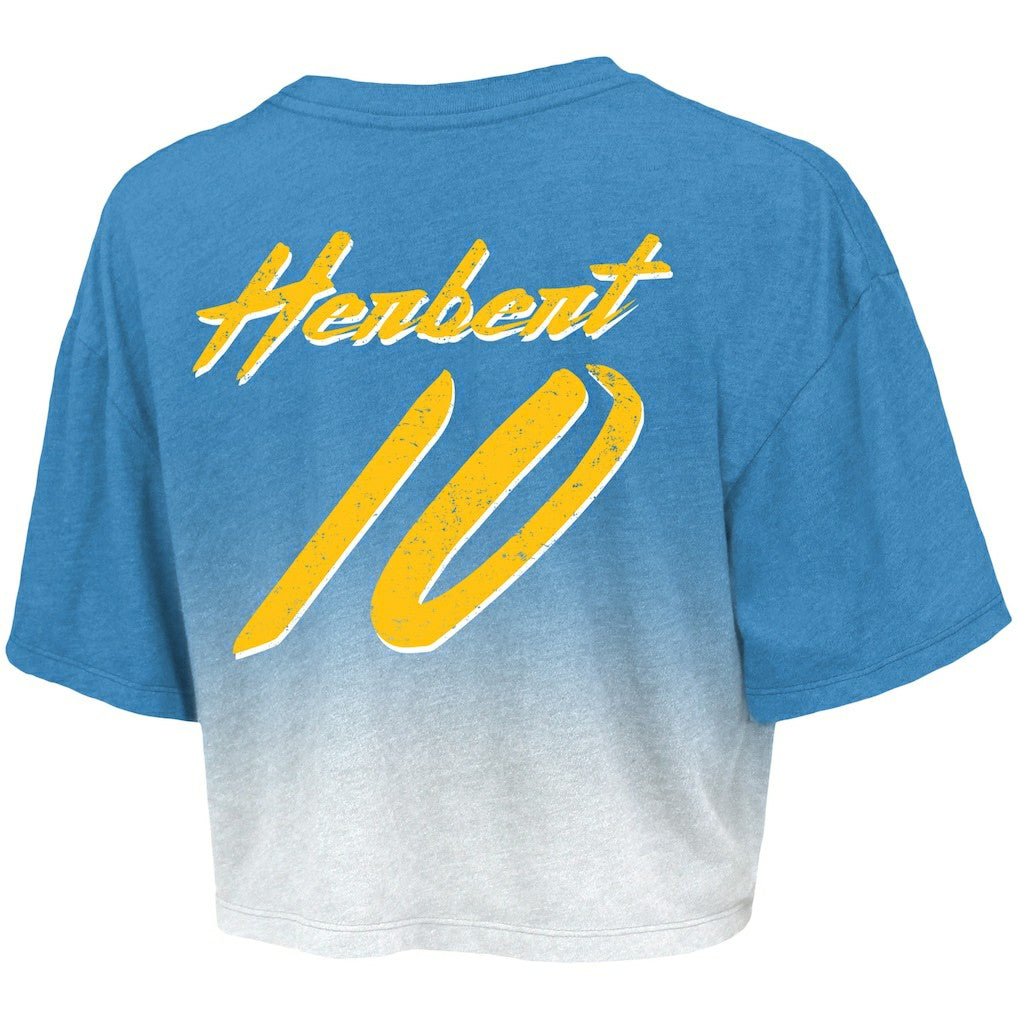 Justin Herbert  Majestic Threads Women's Dip-Dye Player Name & Number Crop Top - Los Angeles Chargers Tops