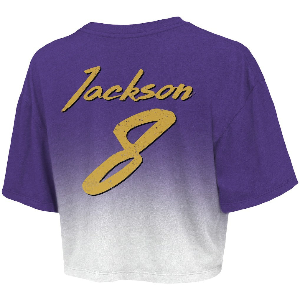 Lamar Jackson  Majestic Threads Women's Dip-Dye Player Name & Number Crop Top - Baltimore Ravens Tops