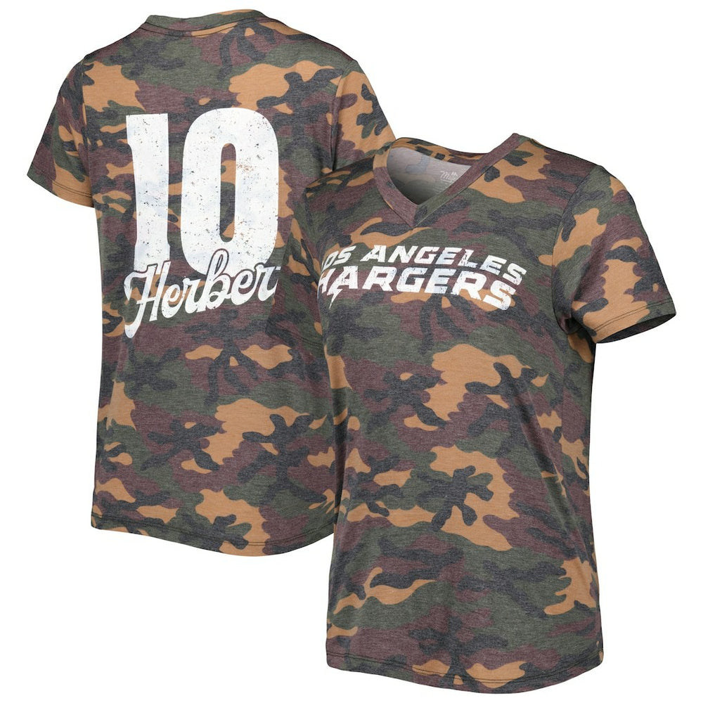 Justin Herbert  Majestic Threads Women's Name & Number V-Neck Tri-Blend T-Shirt - Los Angeles Chargers T-shirts
