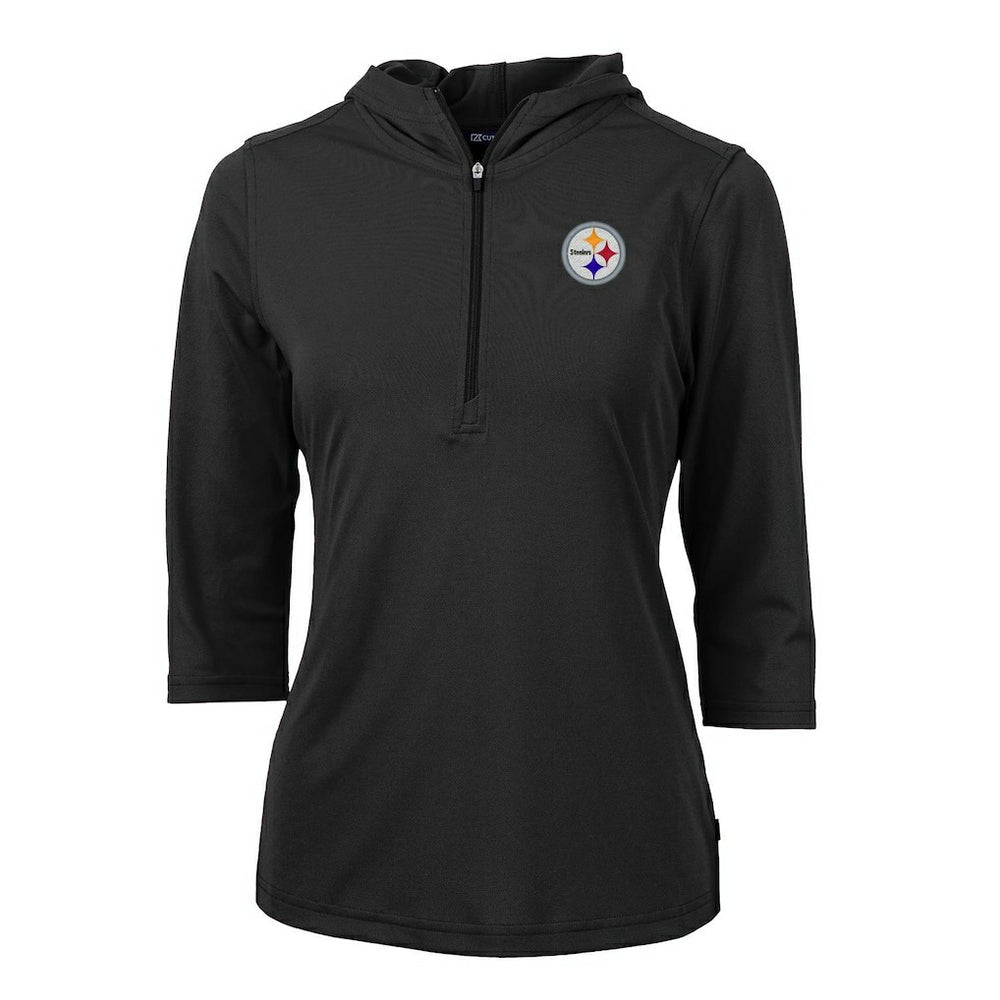 Cutter & Buck Women's Virtue Eco Pique Half-Zip 3/4 Sleeve Pullover Hoodie - Pittsburgh Steelers Hoodies