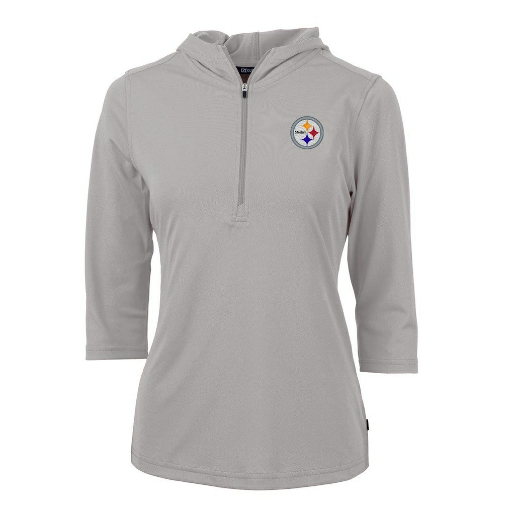 Cutter & Buck Women's Virtue Eco Pique Half-Zip 3/4 Sleeve Pullover Hoodie - Pittsburgh Steelers Hoodies