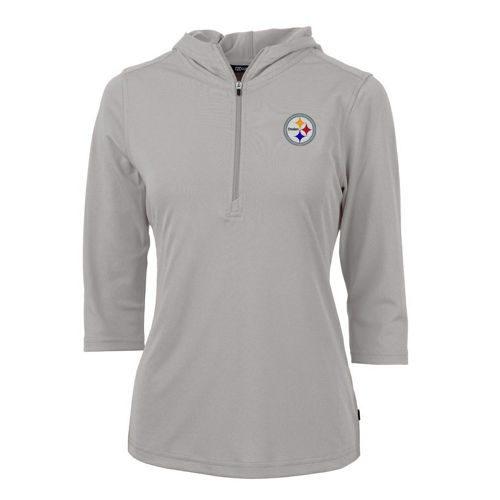 Cutter & Buck Women's Virtue Eco Pique Half-Zip 3/4 Sleeve Pullover Hoodie - Pittsburgh Steelers Hoodies