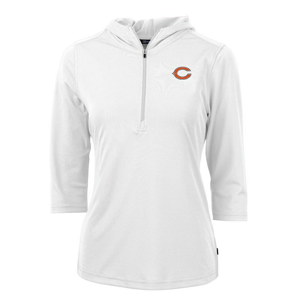 Cutter & Buck Women's Virtue Eco Pique Half-Zip 3/4 Sleeve Pullover Hoodie - Chicago Bears Hoodies