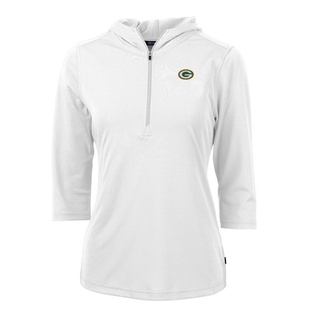 Cutter & Buck Women's Virtue Eco Pique Half-Zip 3/4 Sleeve Pullover Hoodie - Green Bay Packers Hoodies