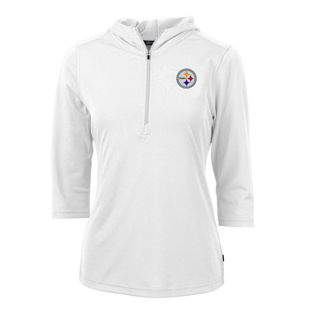 Cutter & Buck Women's Virtue Eco Pique Half-Zip 3/4 Sleeve Pullover Hoodie - Pittsburgh Steelers Hoodies