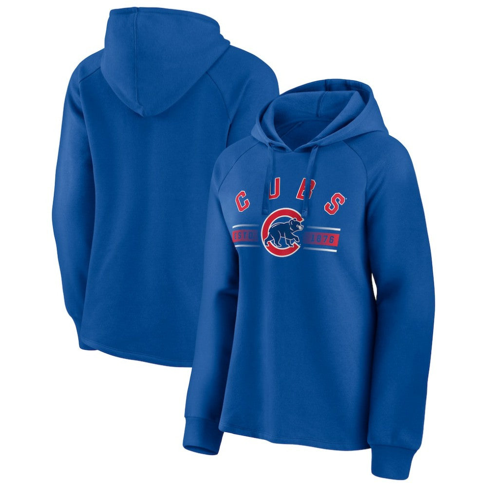 Royal Chicago Cubs Fanatics Women's Perfect Play Raglan Pullover Hoodie