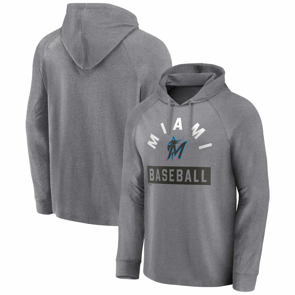 Gray Miami Marlins Fanatics No Time Off Raglan Pullover Hoodie