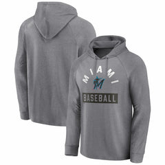 Gray Miami Marlins Fanatics No Time Off Raglan Pullover Hoodie