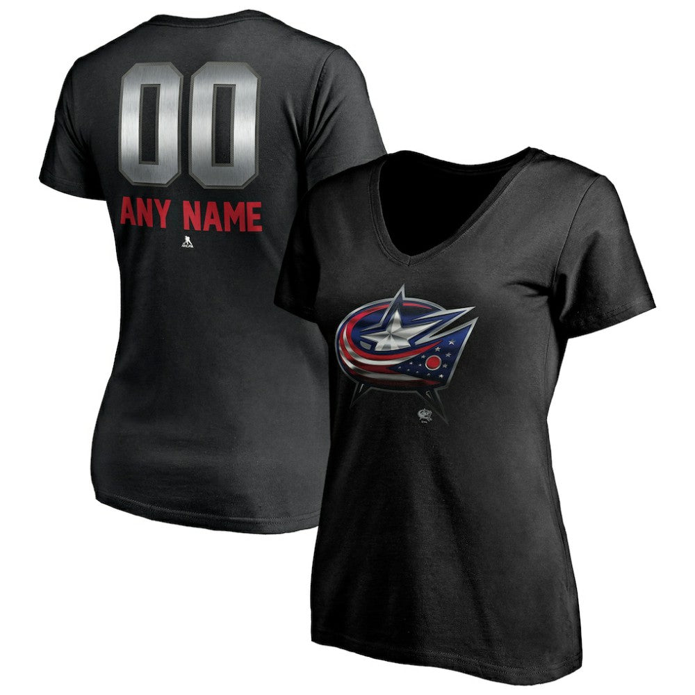 NHL Columbus Blue Jackets Women's Personalized Midnight Mascot Logo V-Neck T-Shirt