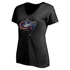 NHL Columbus Blue Jackets Women's Personalized Midnight Mascot Logo V-Neck T-Shirt