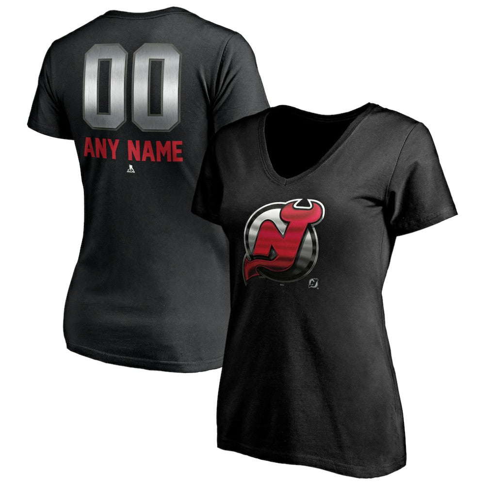 NHL New Jersey Devils Women's Personalized Midnight Mascot Logo V-Neck T-Shirt