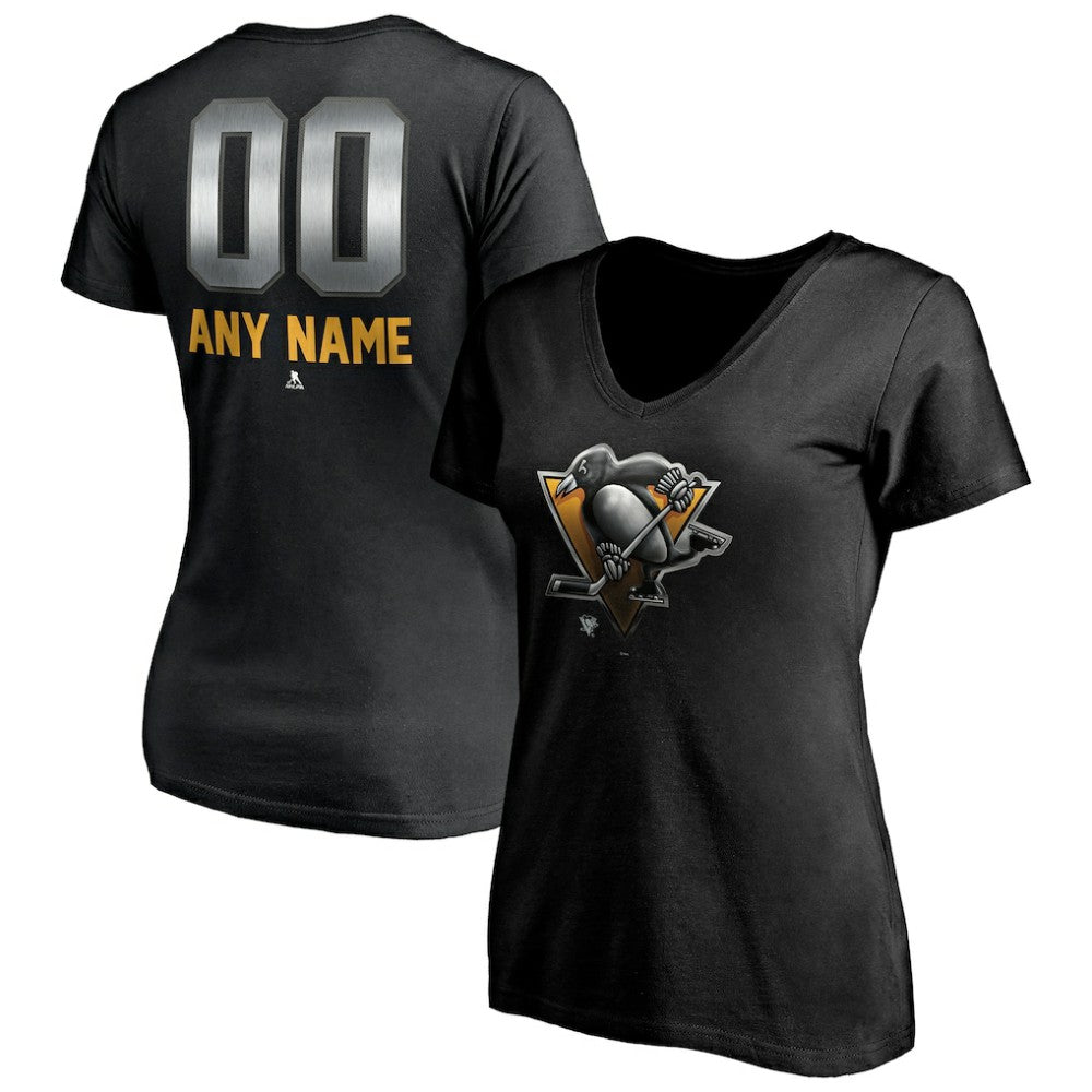 NHL Pittsburgh Penguins Women's Personalized Midnight Mascot Logo V-Neck T-Shirt