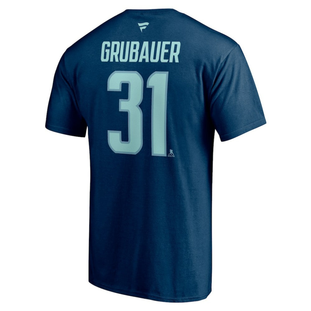 NHL Philipp Grubauer Seattle Kraken Fanatics Authentic Stack Name & Number T-Shirt