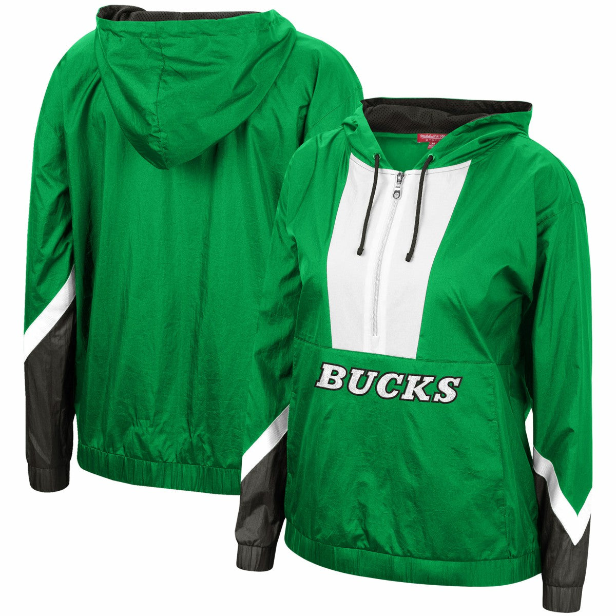 Mitchell & Ness Milwaukee Bucks Women's Half-Zip Windbreaker 2.0 Hoodie