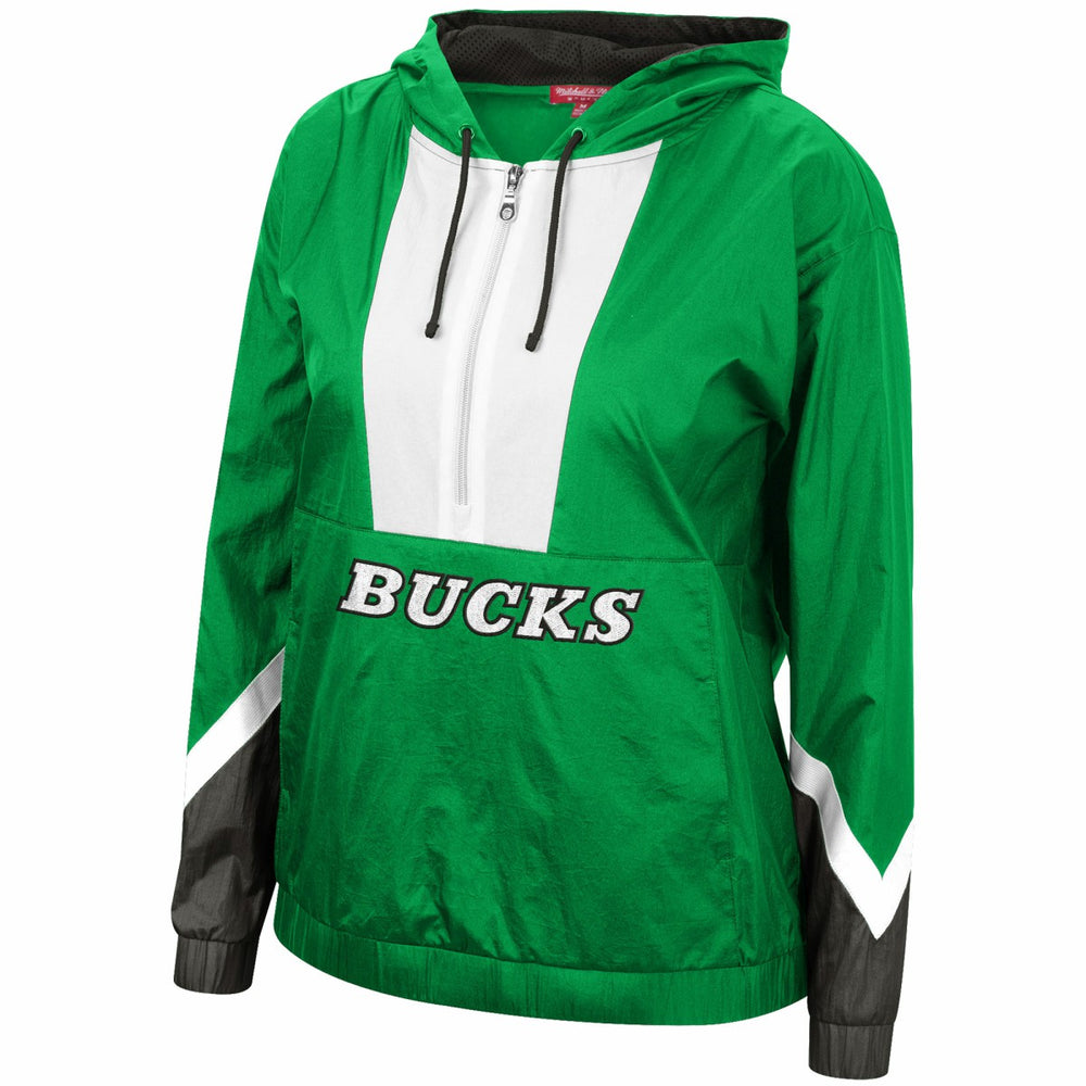 Mitchell & Ness Milwaukee Bucks Women's Half-Zip Windbreaker 2.0 Hoodie
