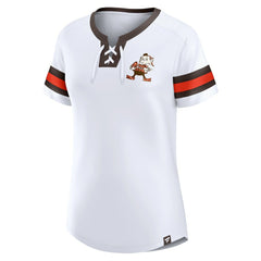 Women's Brownie The Elf Gridiron Classics Sunday Best Lace-Up T-Shirt - Cleveland Browns T-shirts
