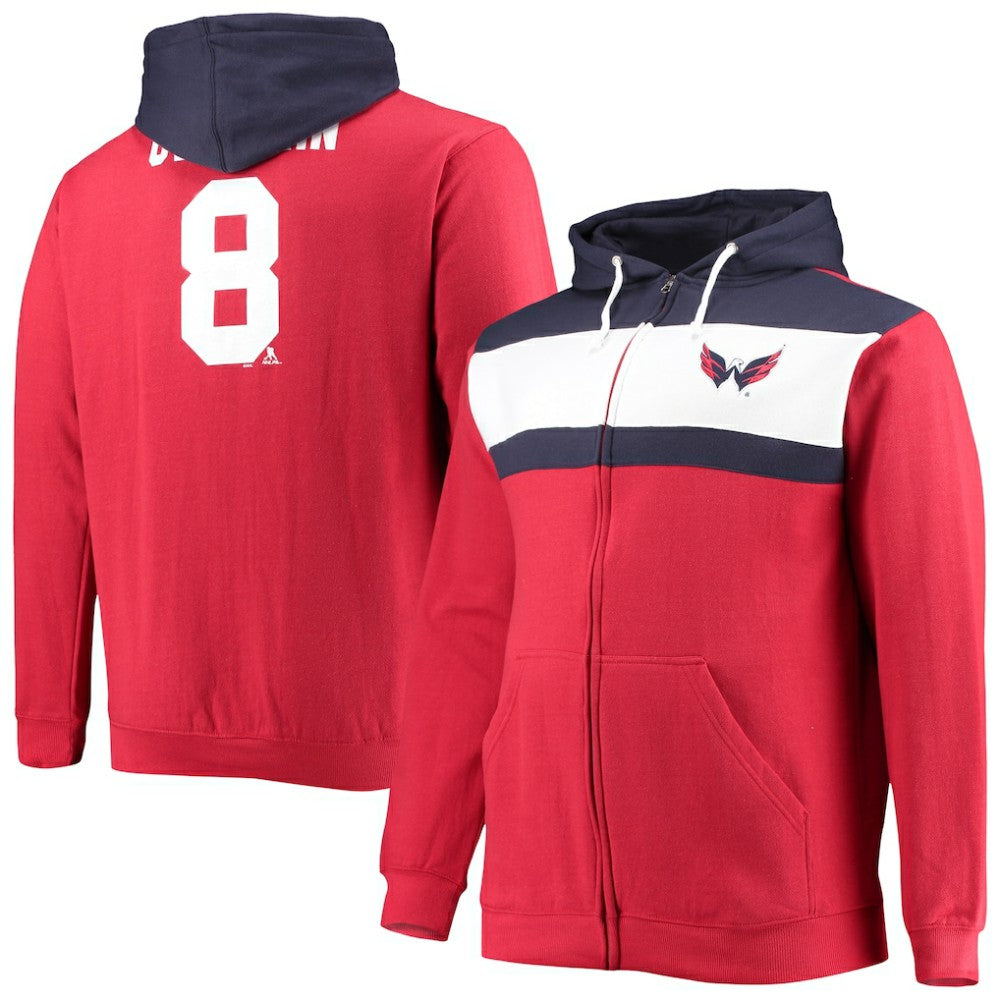 NHL Alexander Ovechkin Washington Capitals Profile Big & Tall Colorblock Full-Zip Hoodie