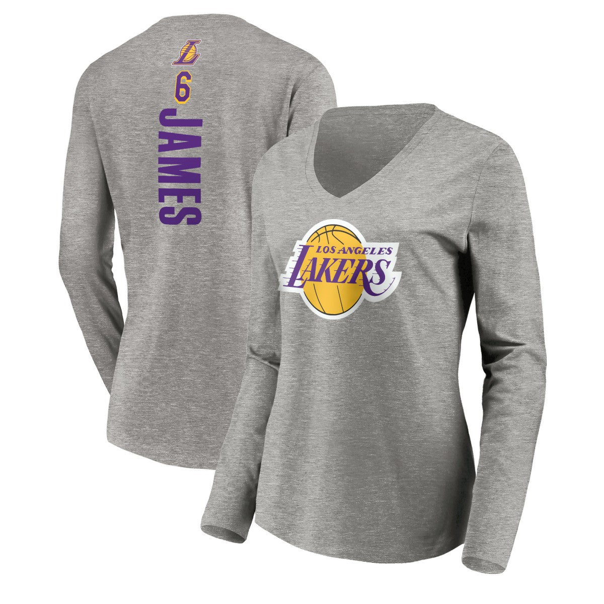 LeBron James Los Angeles Lakers Women's #6 Playmaker Name & Number Long Sleeve V-Neck T-Shirt