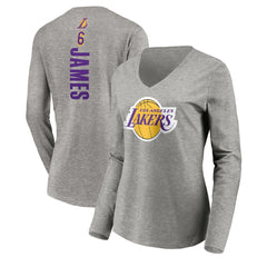 LeBron James Los Angeles Lakers Women's #6 Playmaker Name & Number Long Sleeve V-Neck T-Shirt