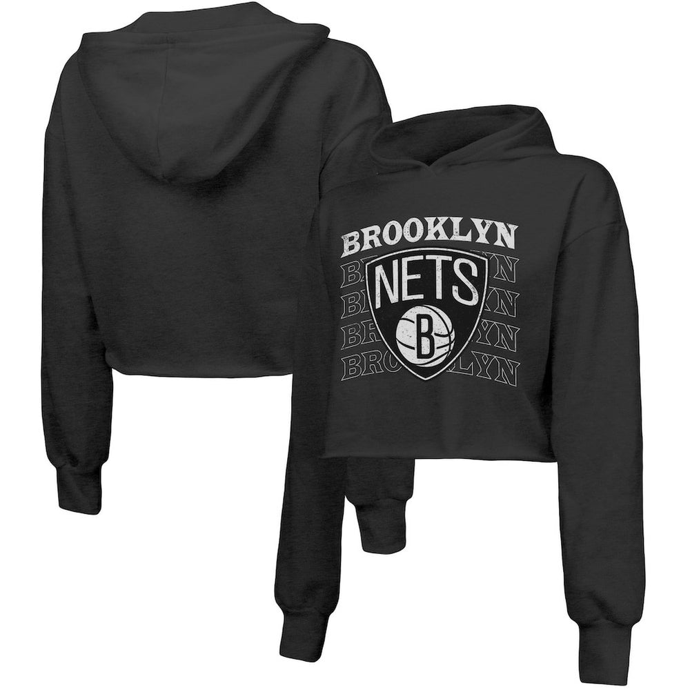 Brooklyn Nets Majestic Threads Women's Repeat Cropped Tri-Blend Pullover Hoodie