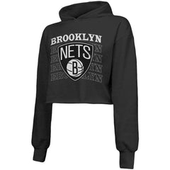 Brooklyn Nets Majestic Threads Women's Repeat Cropped Tri-Blend Pullover Hoodie