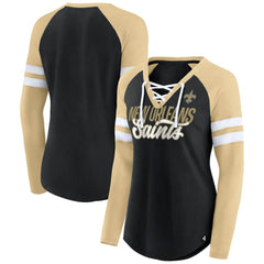 Women's True to Form Raglan Lace-Up V-Neck Long Sleeve T-Shirt - New Orleans Saints T-shirts