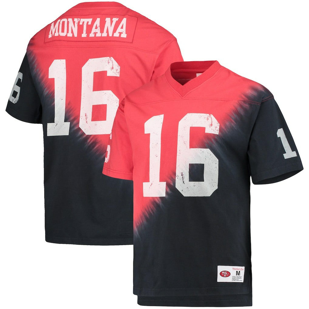 Joe Montana  Retired Player Name & Number Diagonal Tie-Dye V-Neck T-Shirt - San Francisco 49ers T-shirts