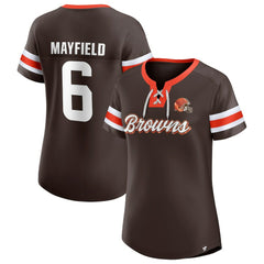 Baker Mayfield  Women's Athena Name & Number Notch Neck T-Shirt - Cleveland Browns T-shirts