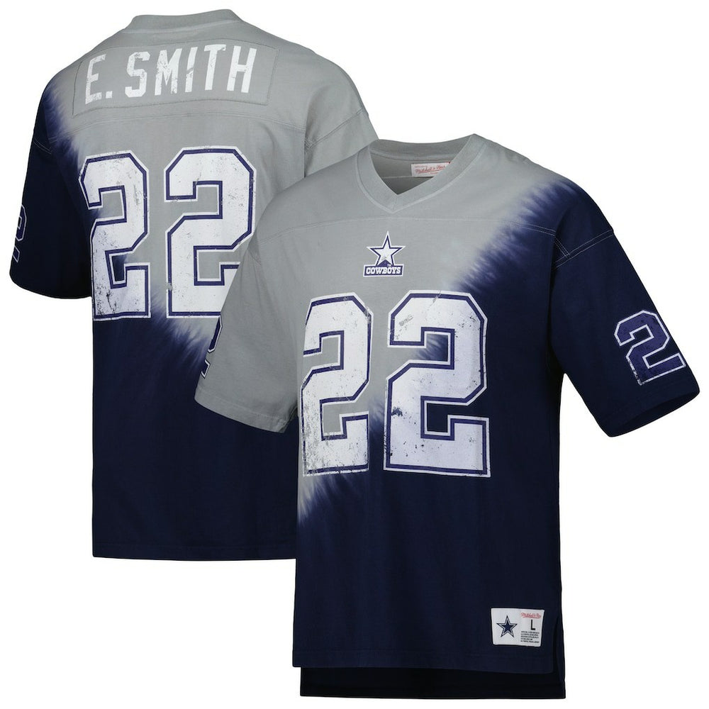 Emmitt Smith  Retired Player Name & Number Diagonal Tie-Dye V-Neck T-Shirt - Dallas Cowboys T-shirts