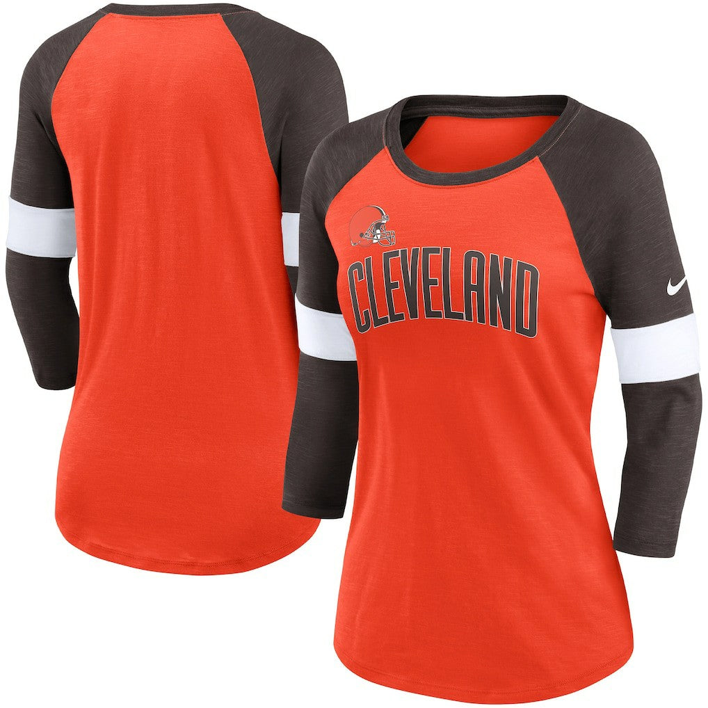 Women's Football Pride Slub 3/4 Raglan Sleeve T-Shirt - Cleveland Browns T-shirts