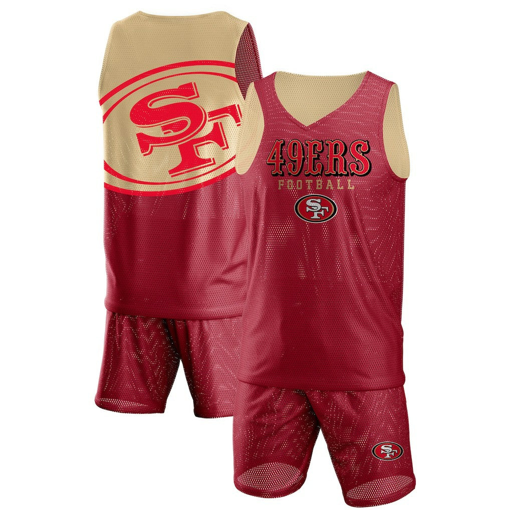 FOCO Colorblock Mesh V-Neck & Shorts Set - San Francisco 49ers Shorts